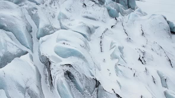 Aerial view of a glacier in wintertime, Iceland.