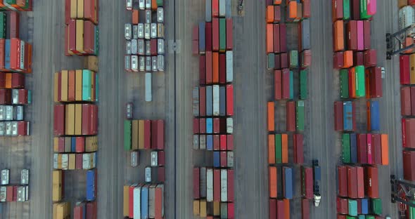 Aerial establishing shot of large shipping port in La Porte, Texas