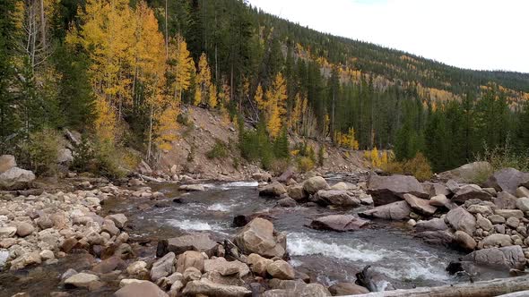 Flying low over the Provo River cascading down canyon in the Uinta Mountains