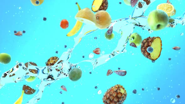 3D animation of fruits and water motion design