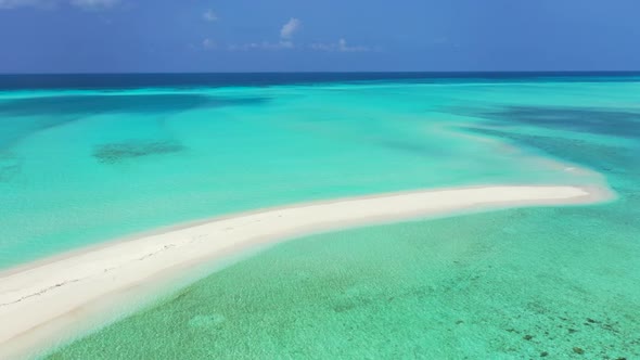 Aerial top down texture of exotic island beach wildlife by clear ocean with white sand background of