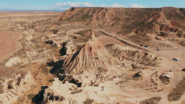 Drone shot of the Bardenas Reales National Park in Spain