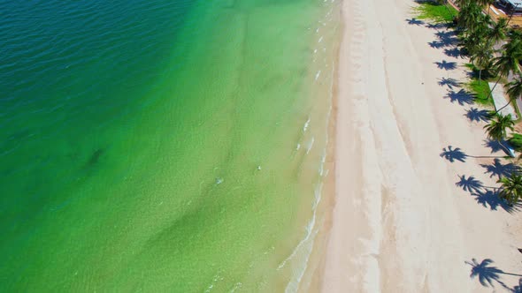 An aerial view over beautiful white beaches