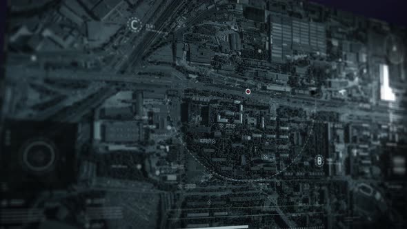 Modern Town District Roadway Scan By High Tech Tracking Robot Sensors Technology alt