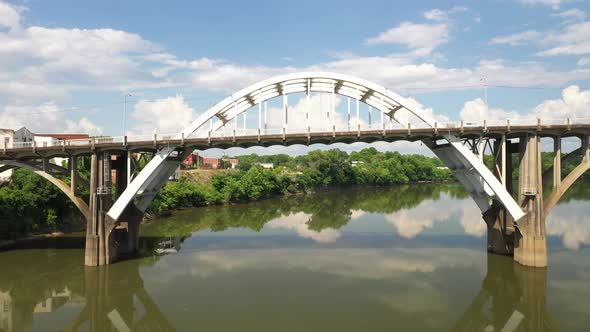 Edmund Pettus bridge in Selma, Alabama with drone video under bridge.