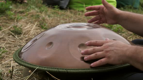 A Man Plays the Hang  a Modern Percussion Musical Instrument Music for Relaxation and Meditation