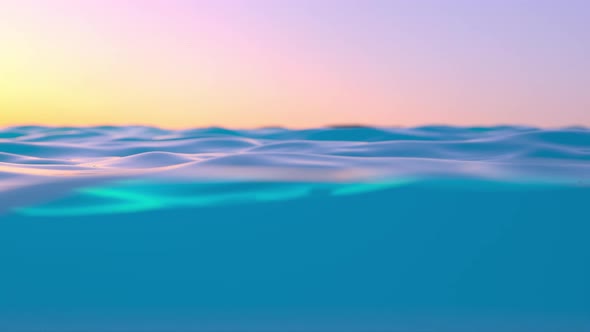 Blue Ocean Water Surface And Underwater With Sunset alt