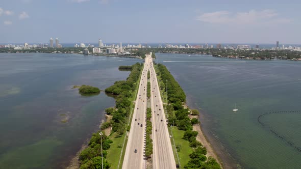 Slow Flight Bridge Over Water Miami Julia Tuttle Causeway 4k