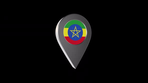 3d Animation Map Navigation Pointer With Ethiopia Flag With Alpha Channel  - 2K