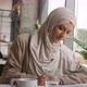 Muslim Woman on Remote Working Online Education or Video Conversation in Caffe - VideoHive Item for Sale