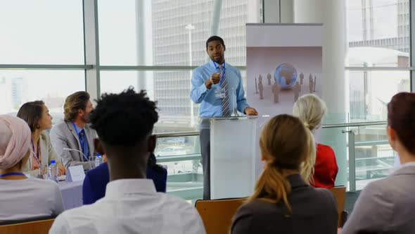 African american male speaker speaking in a business seminar 4k