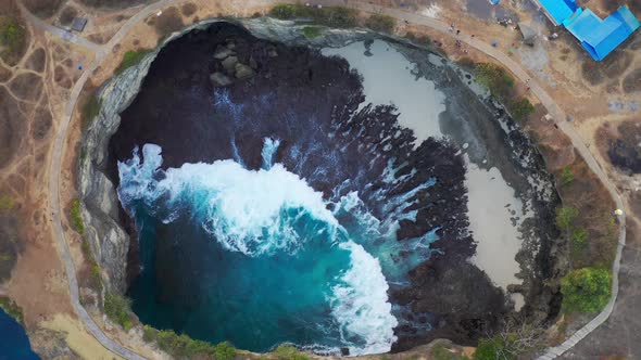 Top View of Broken Bay Hole in Nusa Penida, Bali, Indonesia. Aerial View 