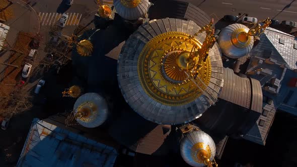 Aerial Footage of Golden Dome of Church of the Assumption of the Blessed Virgin Mary Blockade Temple