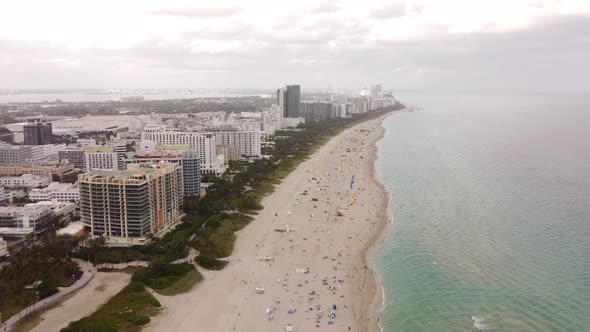 Aerial Ascent Miami Beach Spring Break Crowds With Social Distancing 4k