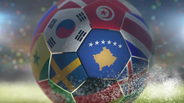 Kosovo Flag on a Soccer Ball - Football in Stadium