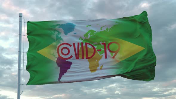 Covid19 Sign on the National Flag of Brazil