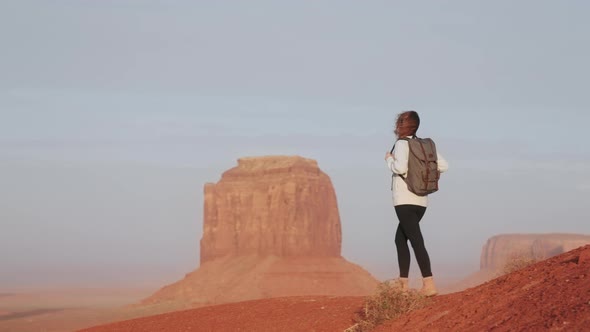 Breathtaking Landscape Slow Motion Traveler Hiking Outdoors Monument Valley