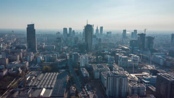 View From the Height on Warsaw Business Center, Skyscrapers, Buildings and Cityscape in the Morning