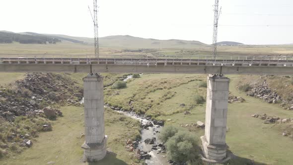 Aerial view of empty Railway bridge in Samtskhe-Javakheti region, Georgia.