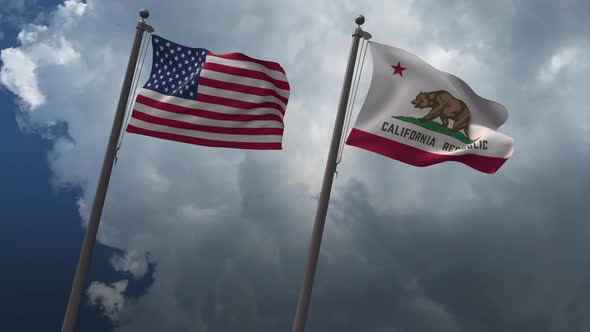 Waving Flags Of The United States And California  State Flag 4K