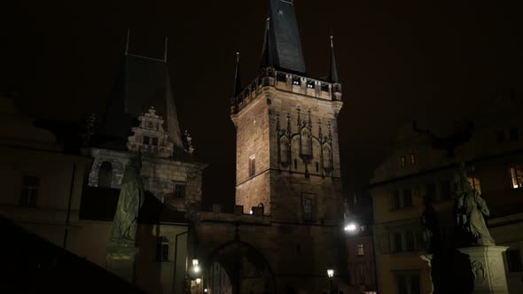 Architecture of Charles bridge over Vltava river in Czech Republic slow tilt   3840X2160 UHD footage