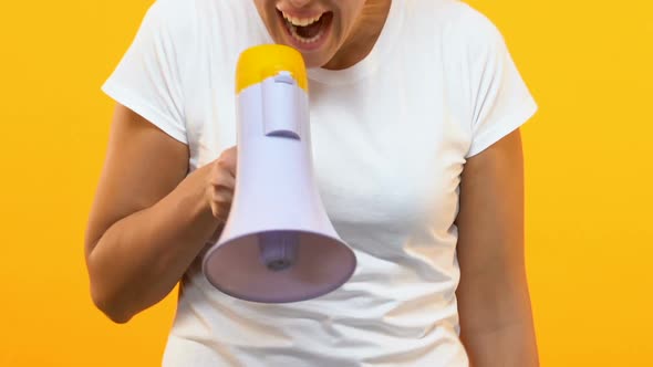 Irritated Lady Shouting in Megaphone, Relieving Stress, Negative Emotions
