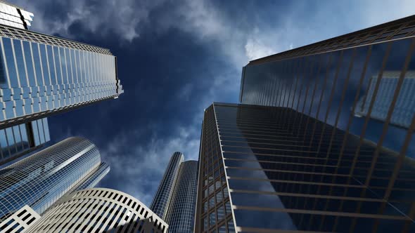 a business center with a flying plane