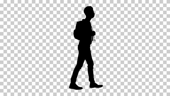 Silhouette Student walking, Alpha Channel