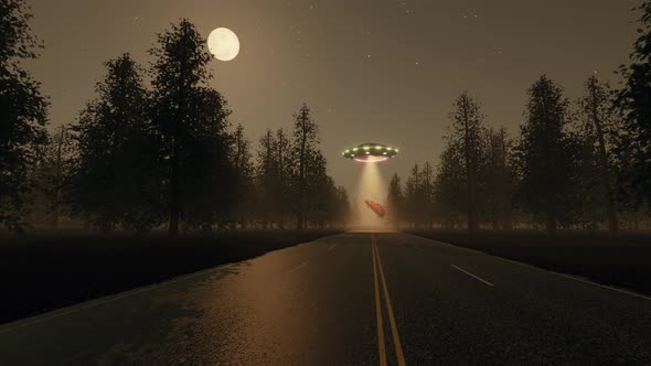 Fantasy Future 3d UFO Stole Red Car at Night