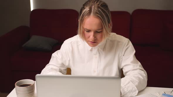 Frustrated Exhausted Businesswoman Working on Laptop at Home Office Young Woman Upset Stressed