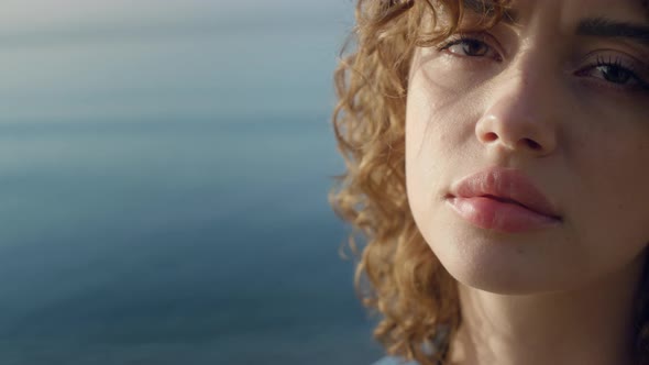 Upset Woman Posing on Camera at Sea