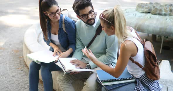 Group of Friends Studying Together at University Campus