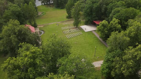 Nature views from a drone. A small town from a bird's eye view.