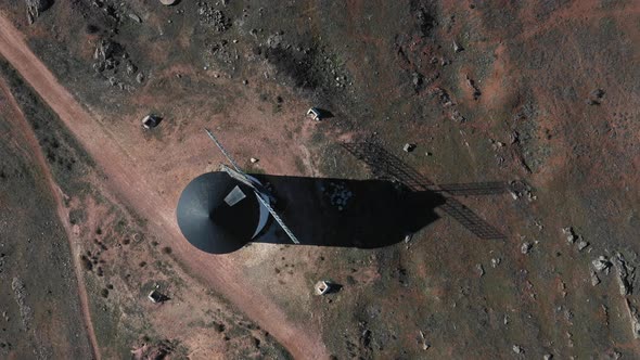 Aerial view of windmills in the countryside in Spain