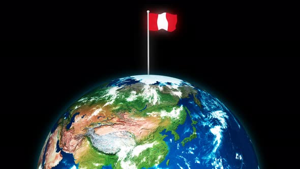 Flag Of Peru Flying Flag On The 3d Rotated Planet Earth