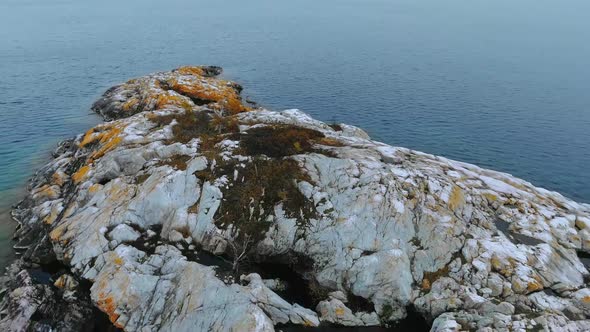 Drone flies low over Lake Superior, Alona Bay, Great Lakes, Ontario, Canada