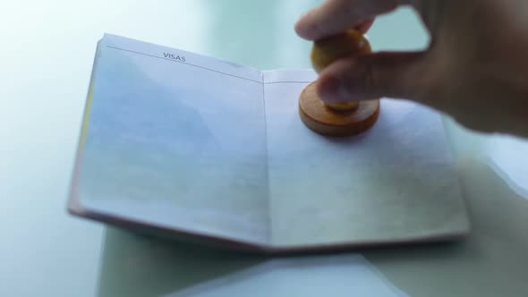 Welcome to France, Customs Officer Hand Stamping Seal in Passport, Travel