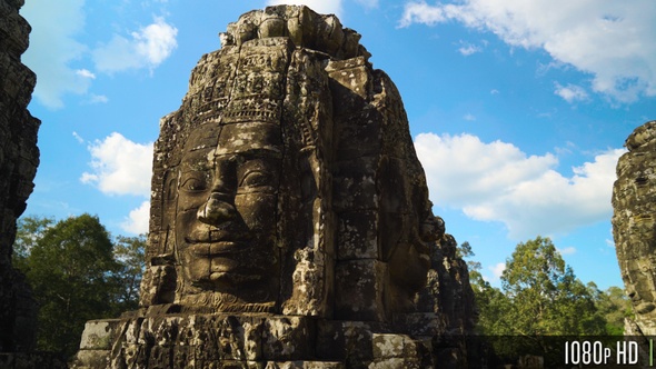 Ancient Stone Faces of Bayon Temple inside of Angkor Thom in Siem Reap, Cambodia