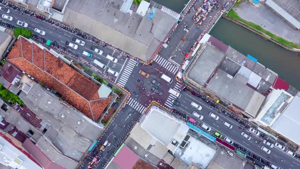 Hyperlapse of cars traffic at phuket city downtown street lane and buildings