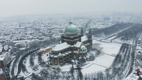 Aerial view of Basilique National du Sacre Coeur a Koekelberg, Belgium.