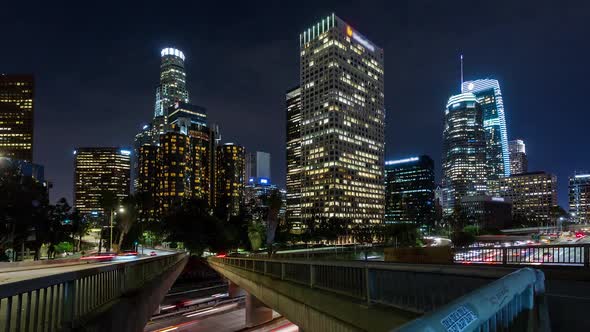 Downtown Los Angeles and Freeway at Night