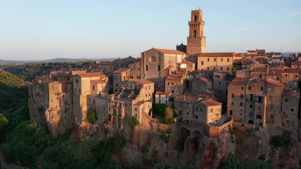 Aerial view of the medieval town of Pitigliano in Tuscany, Italy