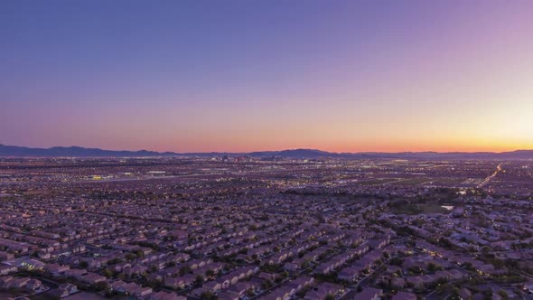 Las Vegas Skyline at Sunrise Twilight. Nevada, USA. Aerial View