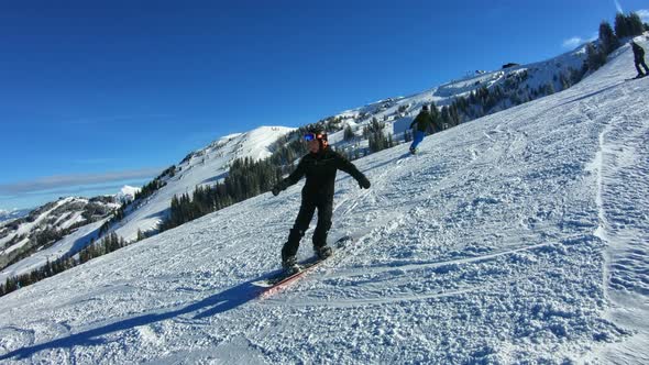 Skiing in not sunny day.