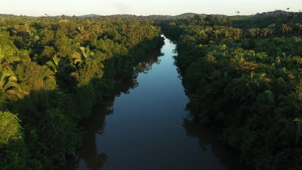 Drone Flies Over A Beautiful River, In The Middle Of The Amazon Rainforest.