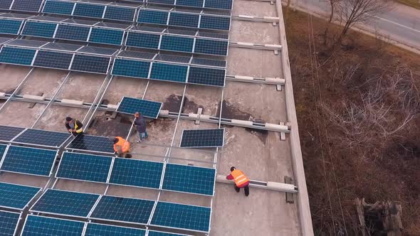 Aerial view of solar power plant. Aerial view of photovoltaic power plant on roof