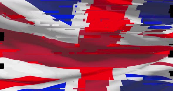 United Kingdom national flag with digital glitch