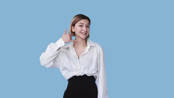 Call Me Advertising Girl Phone Gesture Gif Loop