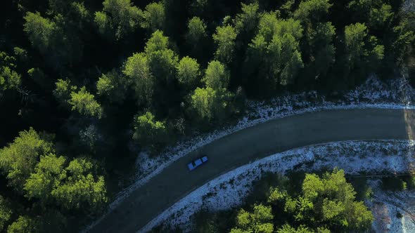 A Car Is Riding Through the Forest in Canada