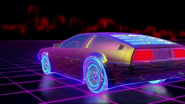 Retro Futuristic Background with Car alt